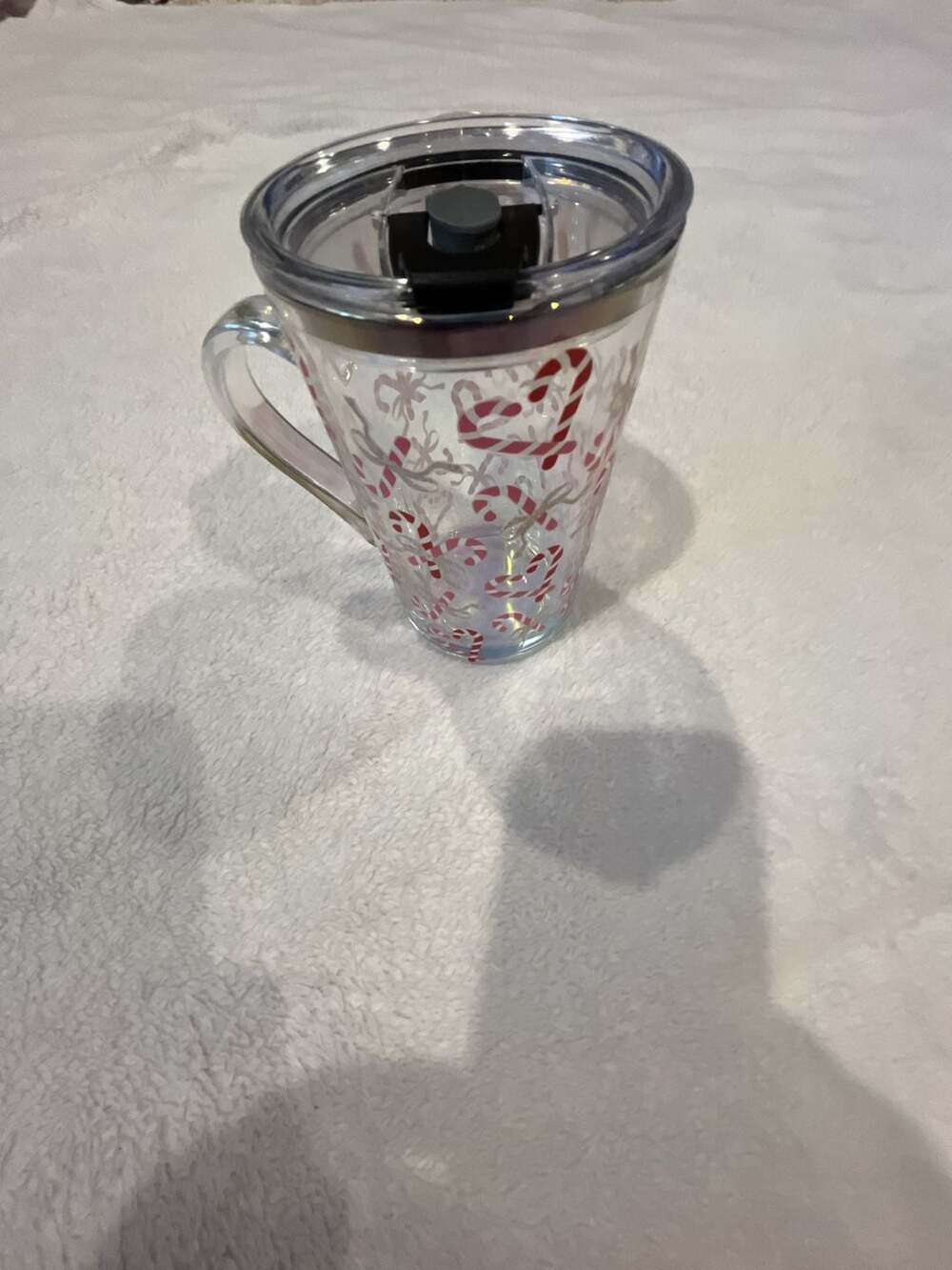 Christmas Candy Cane Glass Travel Mug with Lid